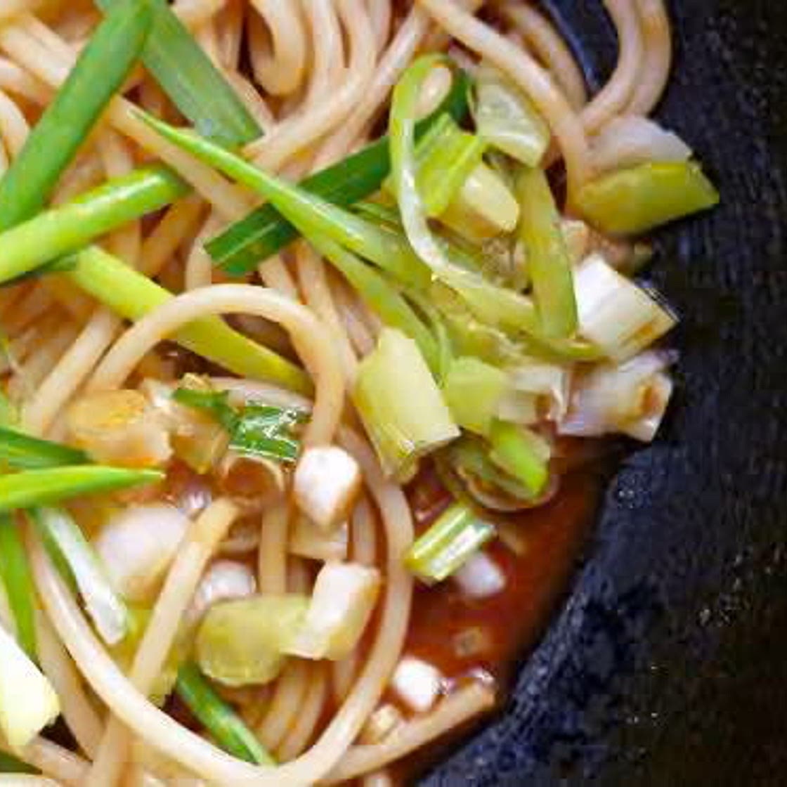 Sesame spring onions and noodles or pasta
