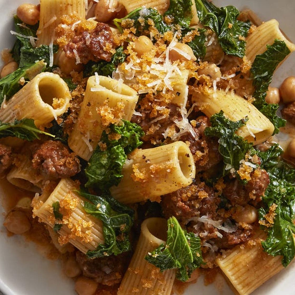 Chickpea and Kale Rigatoni with Smoky Bread Crumbs