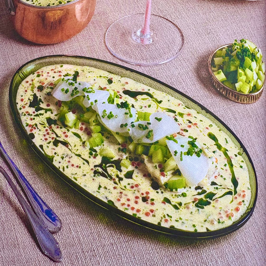 Cod with buttery sauce, pickled cucumber and kohlrabi