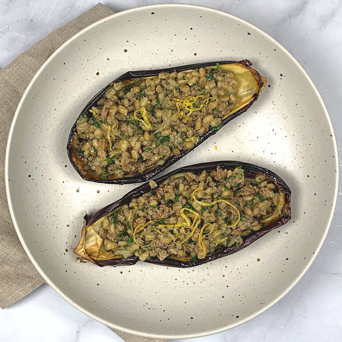 Lamb & Barley Stuffed Eggplant