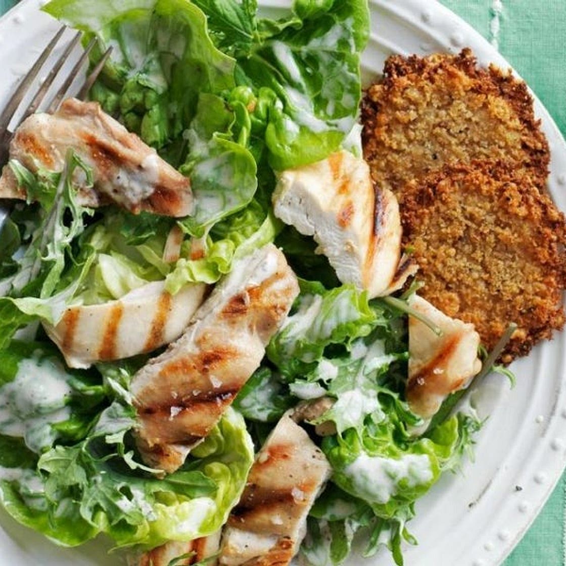 Kale and Romaine Chicken Caesar Salad