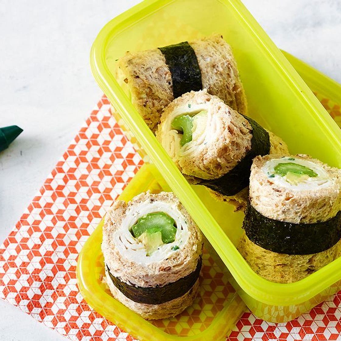 Chicken and avocado sushi sandwich
