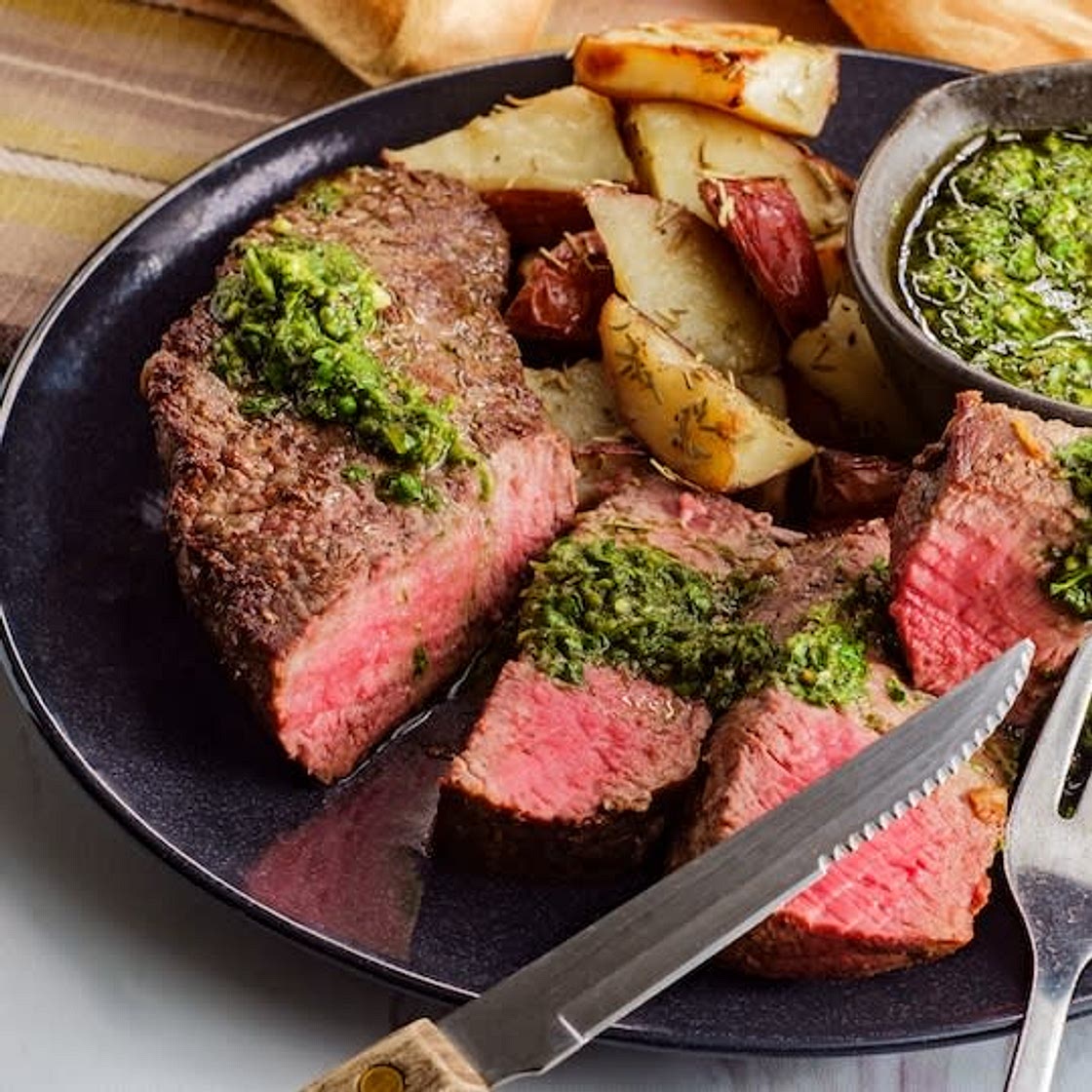 Beef Tenderloin with Chimichurri Sauce and Sweet Potatoes (Freezer/Low Sodium/Diabetic Friendly)