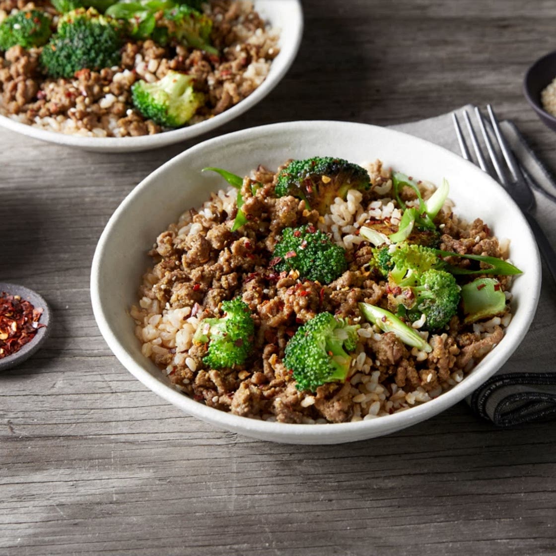 Beef & Rice Bowl with Spicy Broccoli