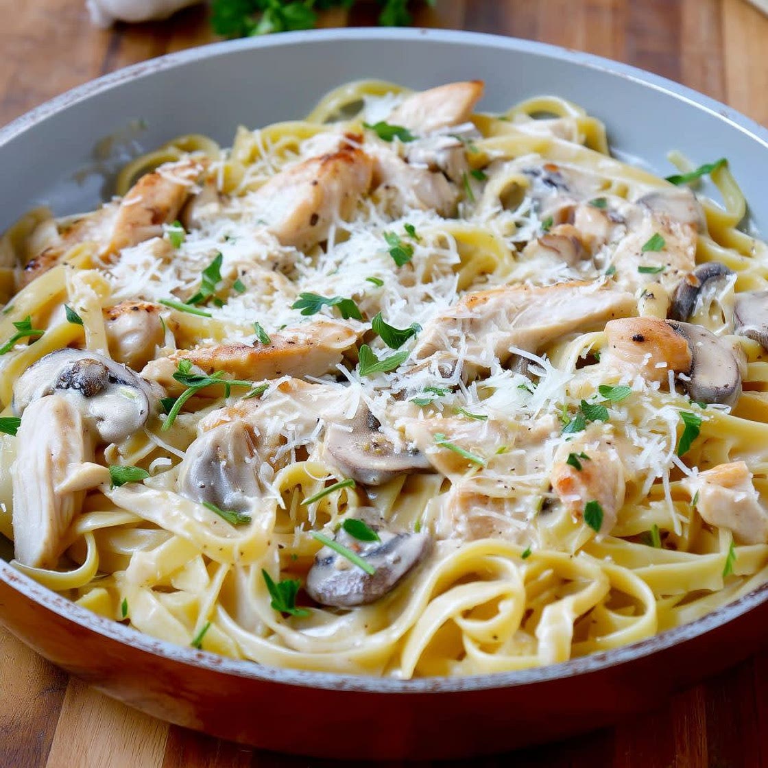 Light Chicken and Mushroom Fettuccine