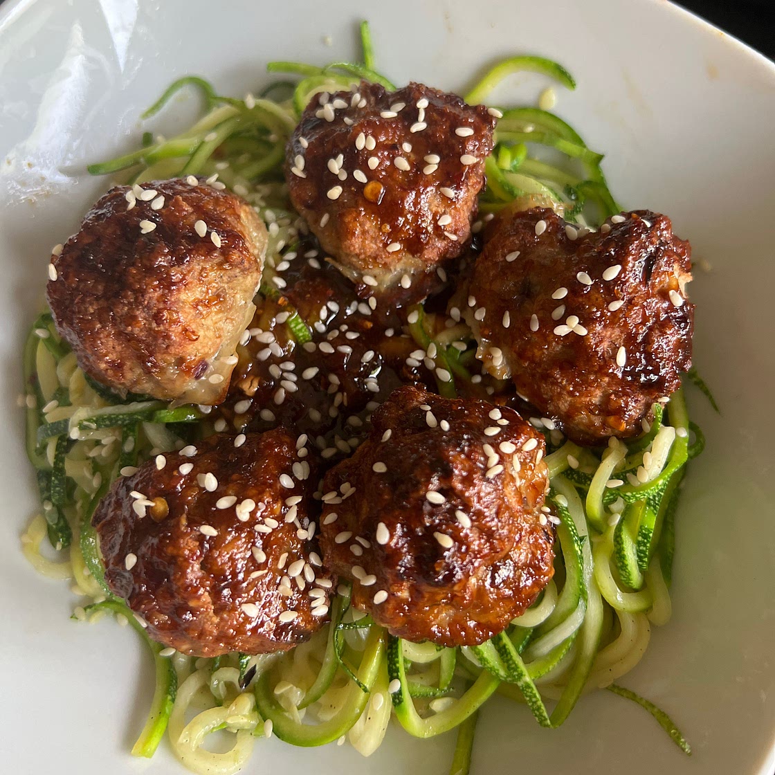 Asian Glazed Meatballs with Zucchini Noodles Meal Prep