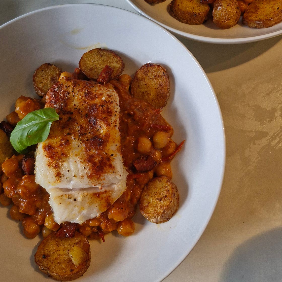 Baked Paprika Hake and Chickpeas