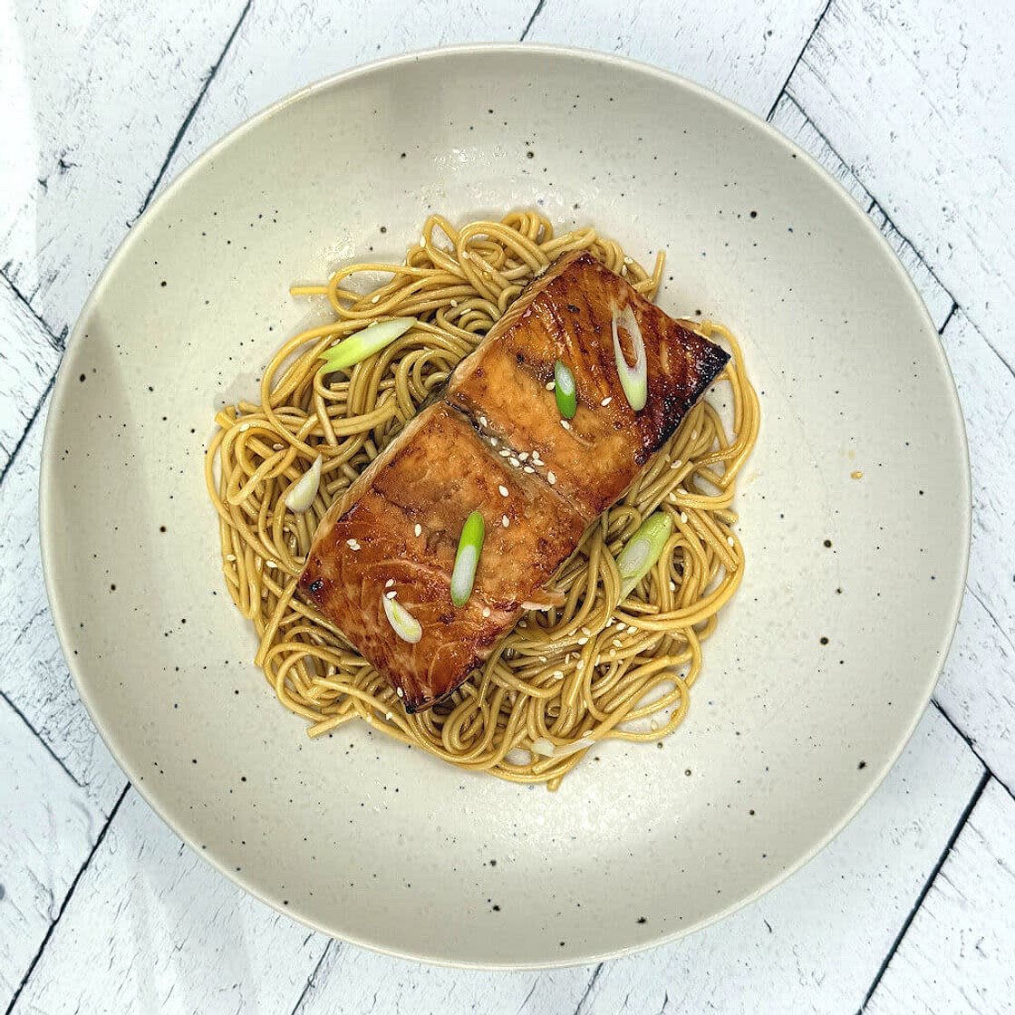 Broiled Teriyaki Salmon with Udon Noodles