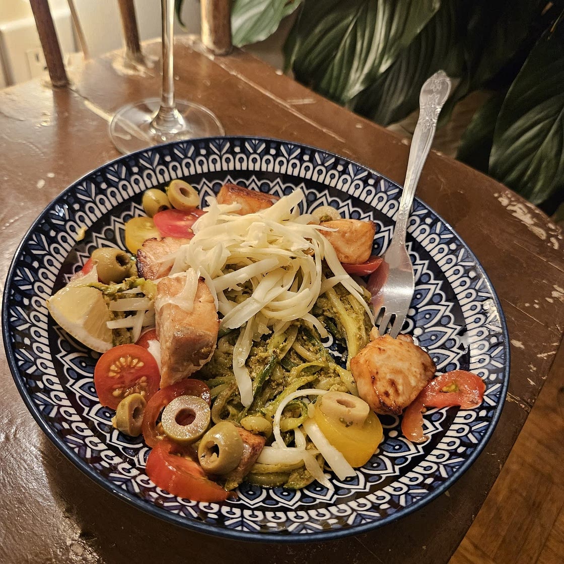 Pesto Zoodles with Grilled Salmon