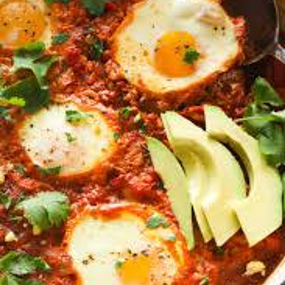 West African Bean & Tomato Stew with Poached Eggs