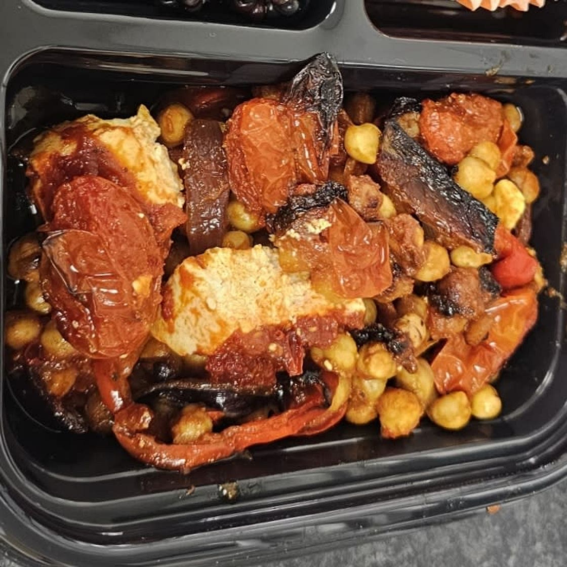 Spiced Chickpea Tray Bake With Harissa-Honey Greek Cheese