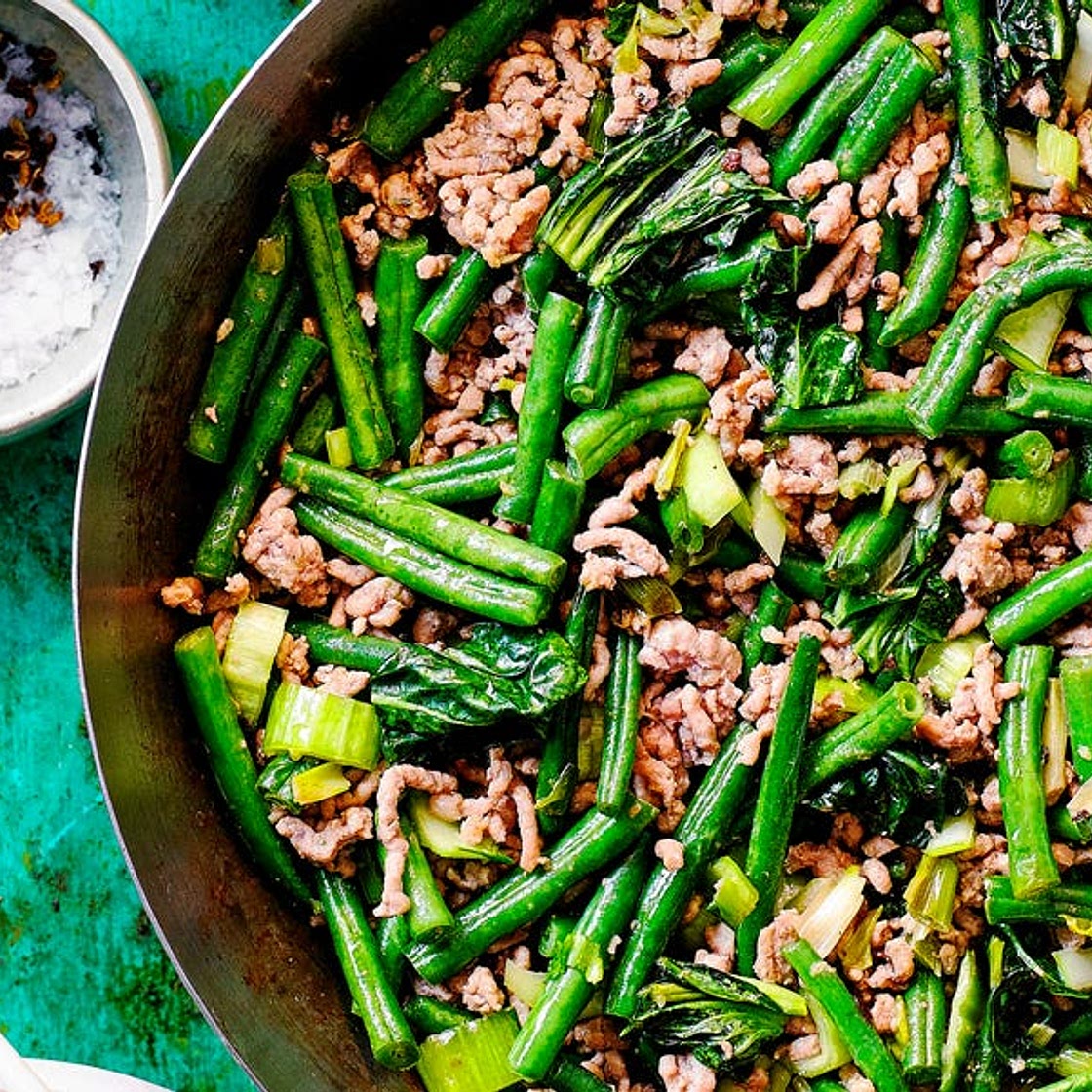 Green bean and pork Szechuan stir-fry