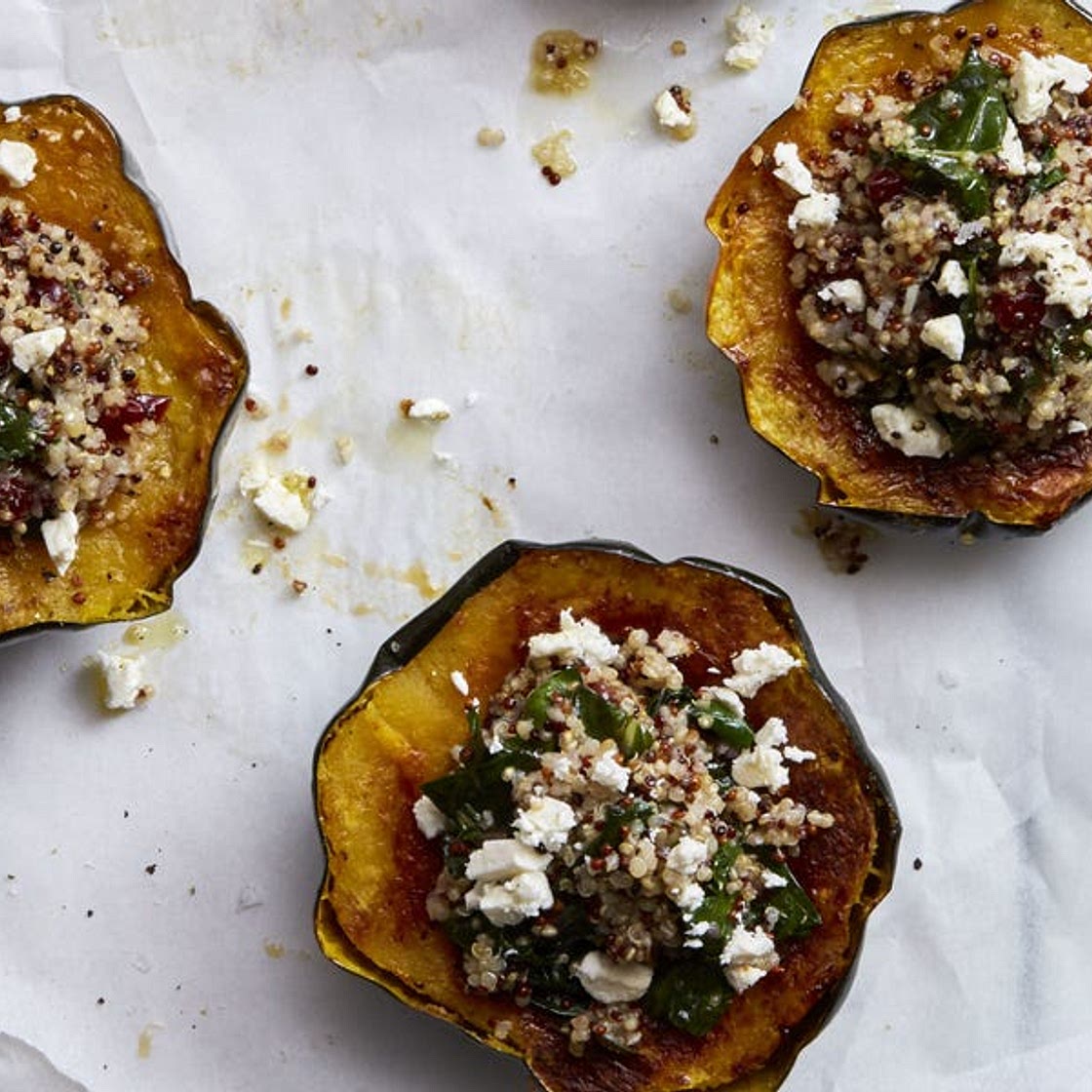 Quinoa-Stuffed Acorn Squash with Cranberries and Feta