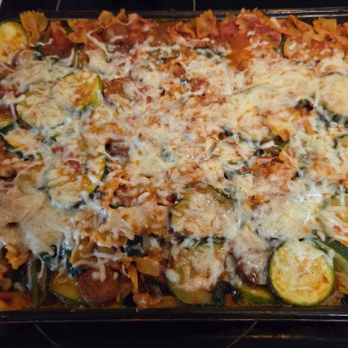 Summer Bowtie Pasta and Chicken Sausage Skillet Bake