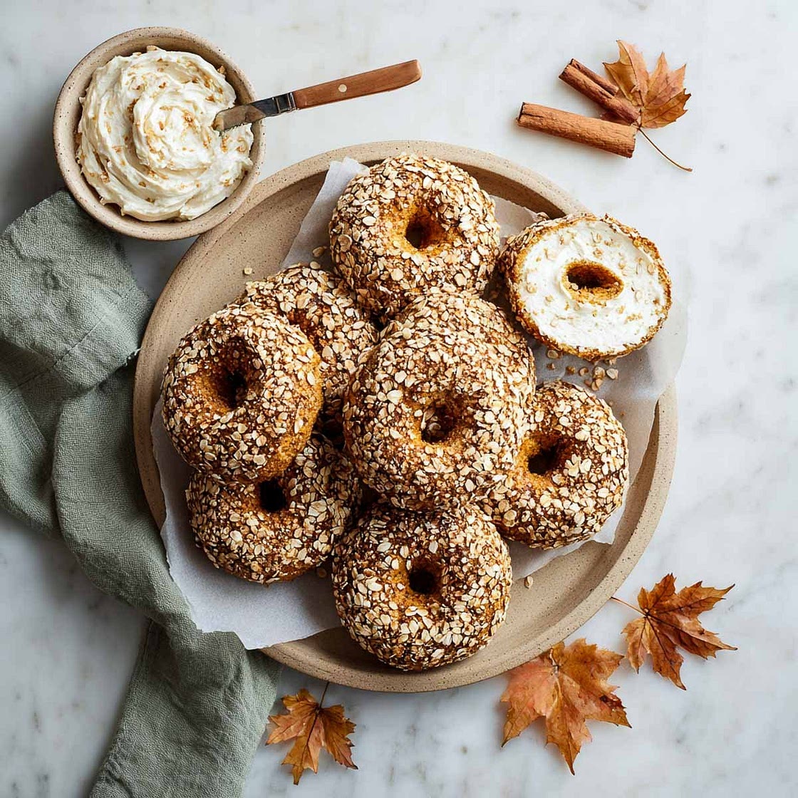Pumpkin Spice Bagels with Maple Cream Cheese Spread