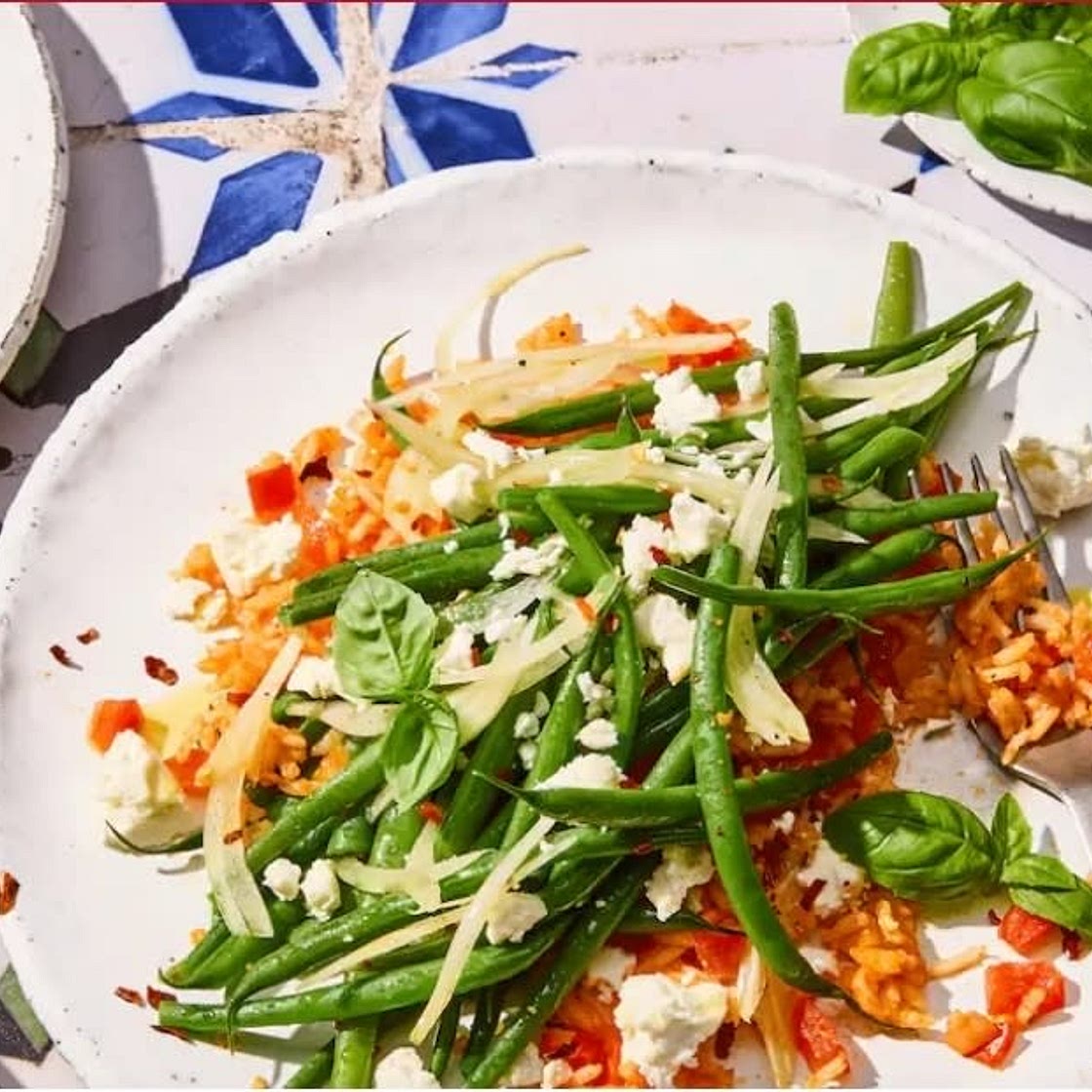 Grüne Bohnen mit Tomatenreis