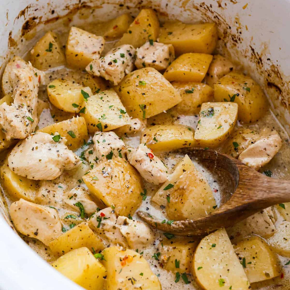 Slow Cooker Parmesan Garlic Chicken and Potatoes