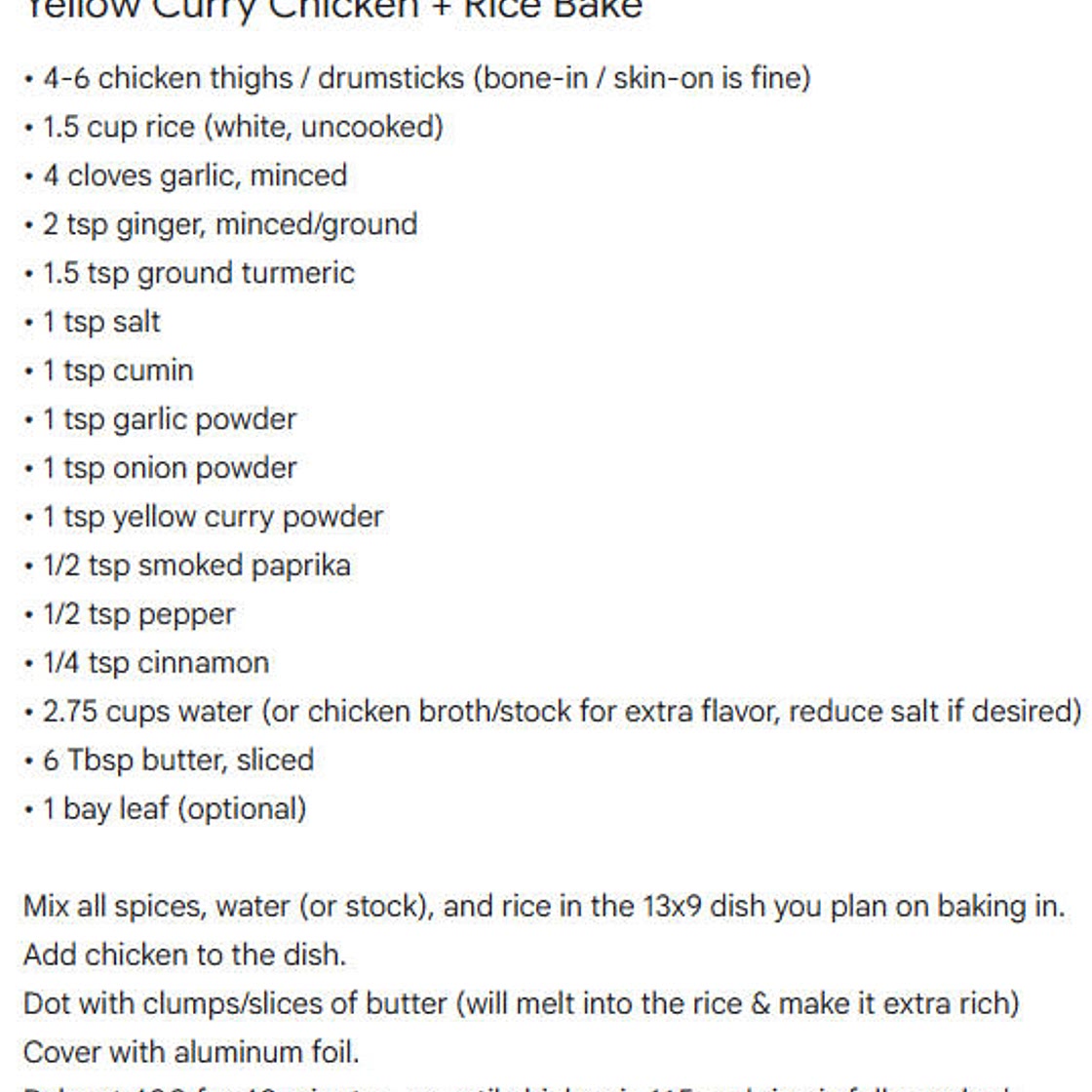 Yellow Curry Chicken & Rice Bake