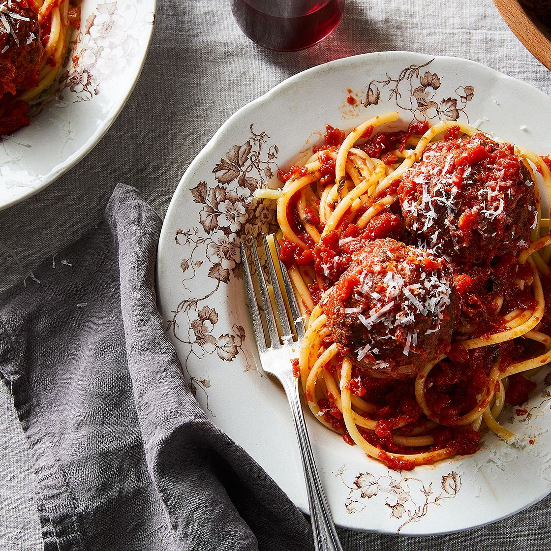 Domenica Marchetti's Eggplant & Porcini "Meatballs" in Tomato Sauce