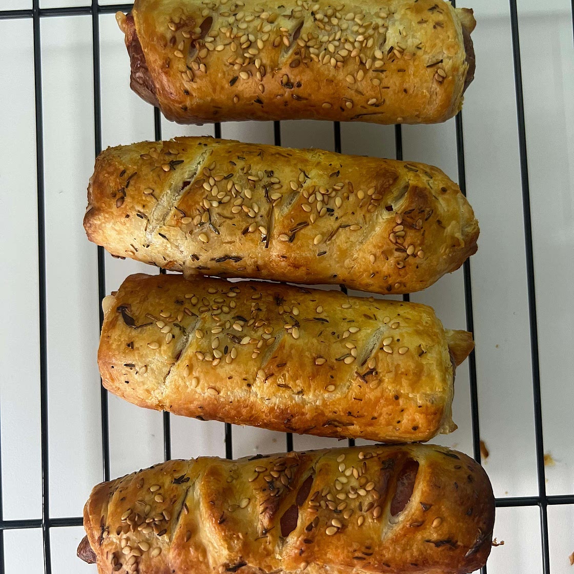 Air-Fried Sausage Rolls with Thyme and Sesame