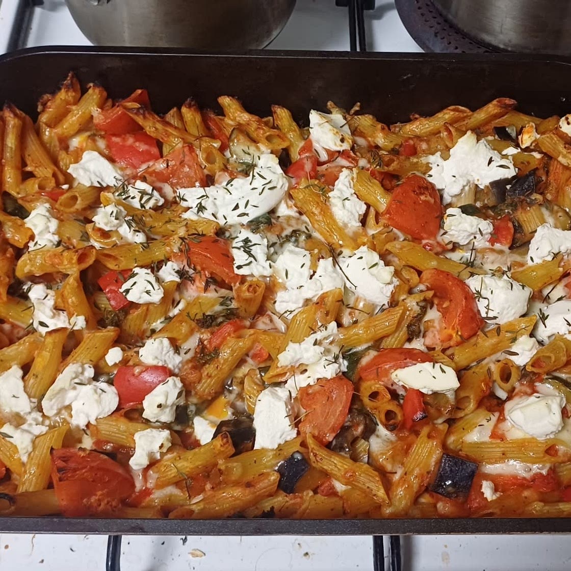 Eggplant Pasta Bake With Tomato & Zucchini