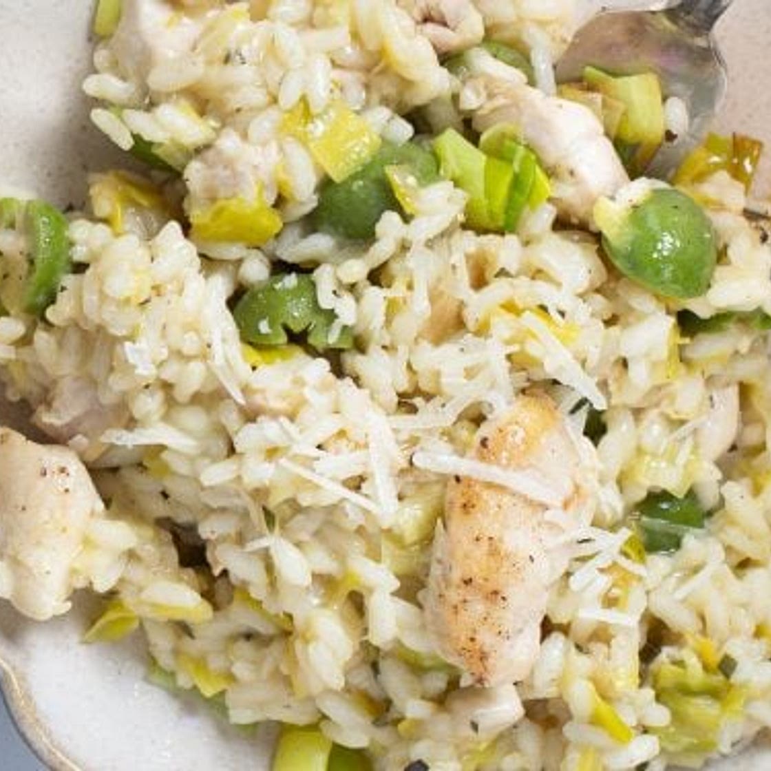 Chicken and Leek Risotto with Olives