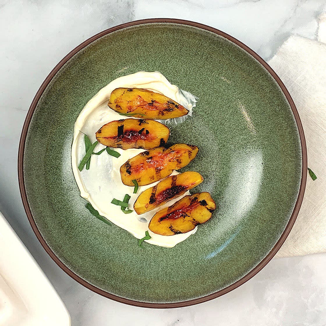 Grilled Peaches on Mascarpone Cream
