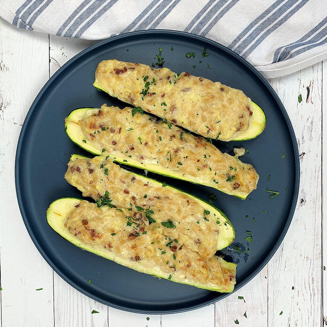 Egg-free Zucchini Orzo Carbonara
