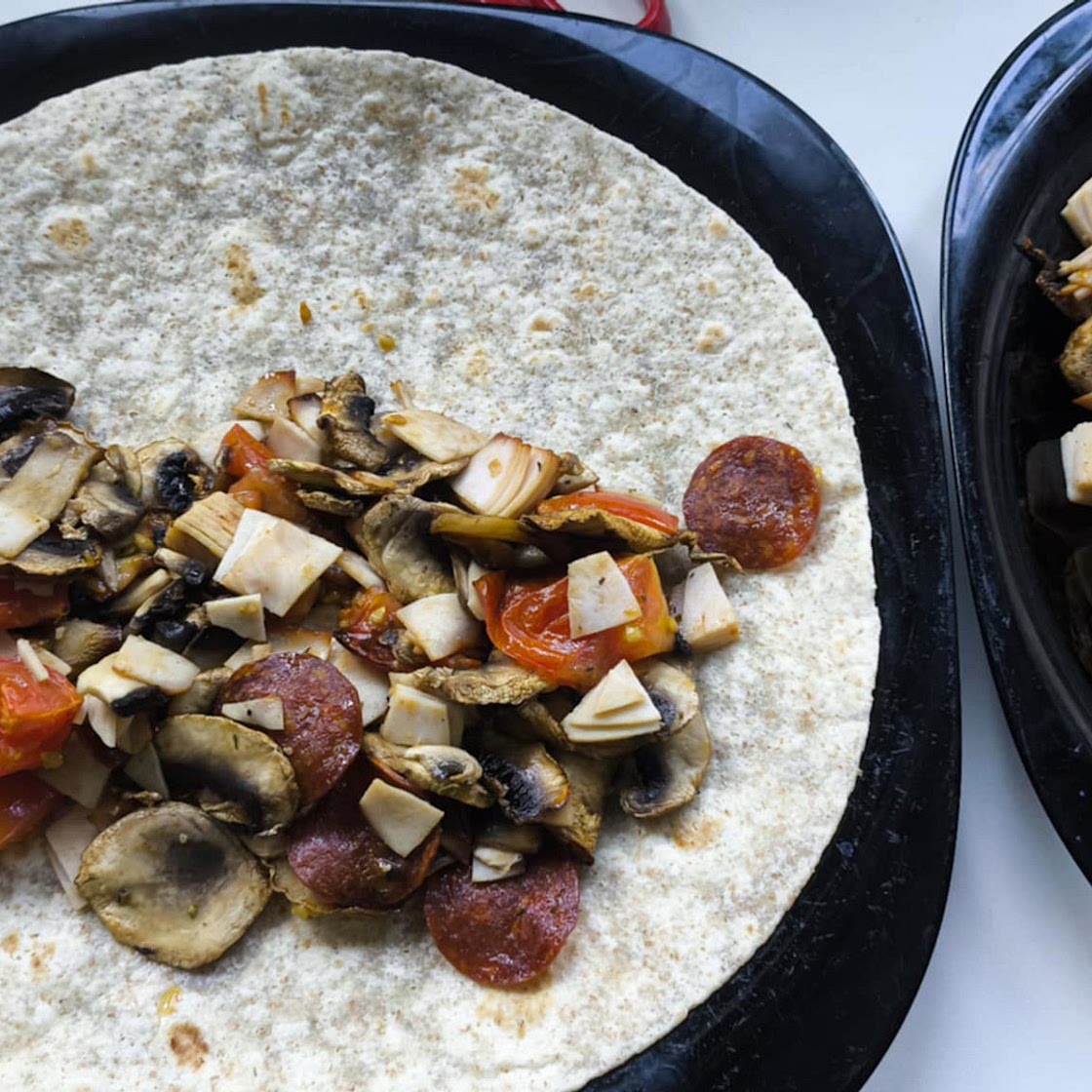 Whole Wheat Tortilla Wraps with Mushroom-Ham Filling