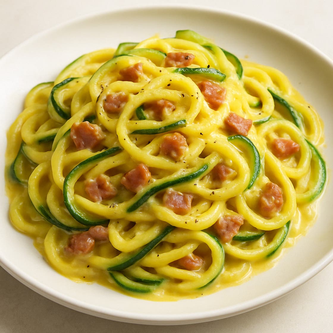Zucchini Spaghetti in Carbonara Sauce