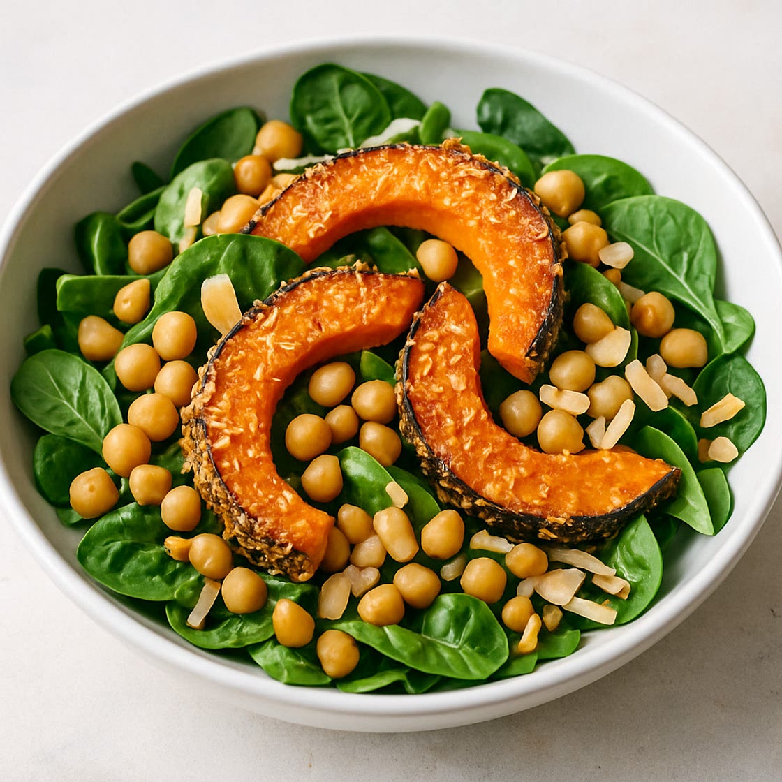 Coconut-crusted pumpkin and chickpea salad