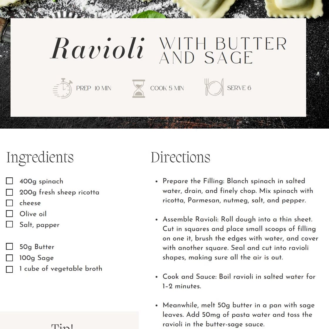 Ravioli with butter and sage