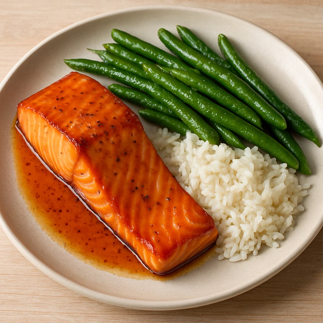 Salmon with Green Beans and Rice