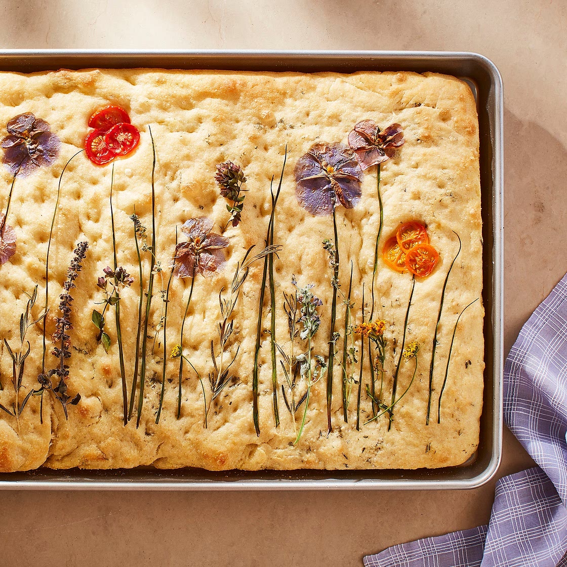 Herb Focaccia with Edible Flowers Recipe