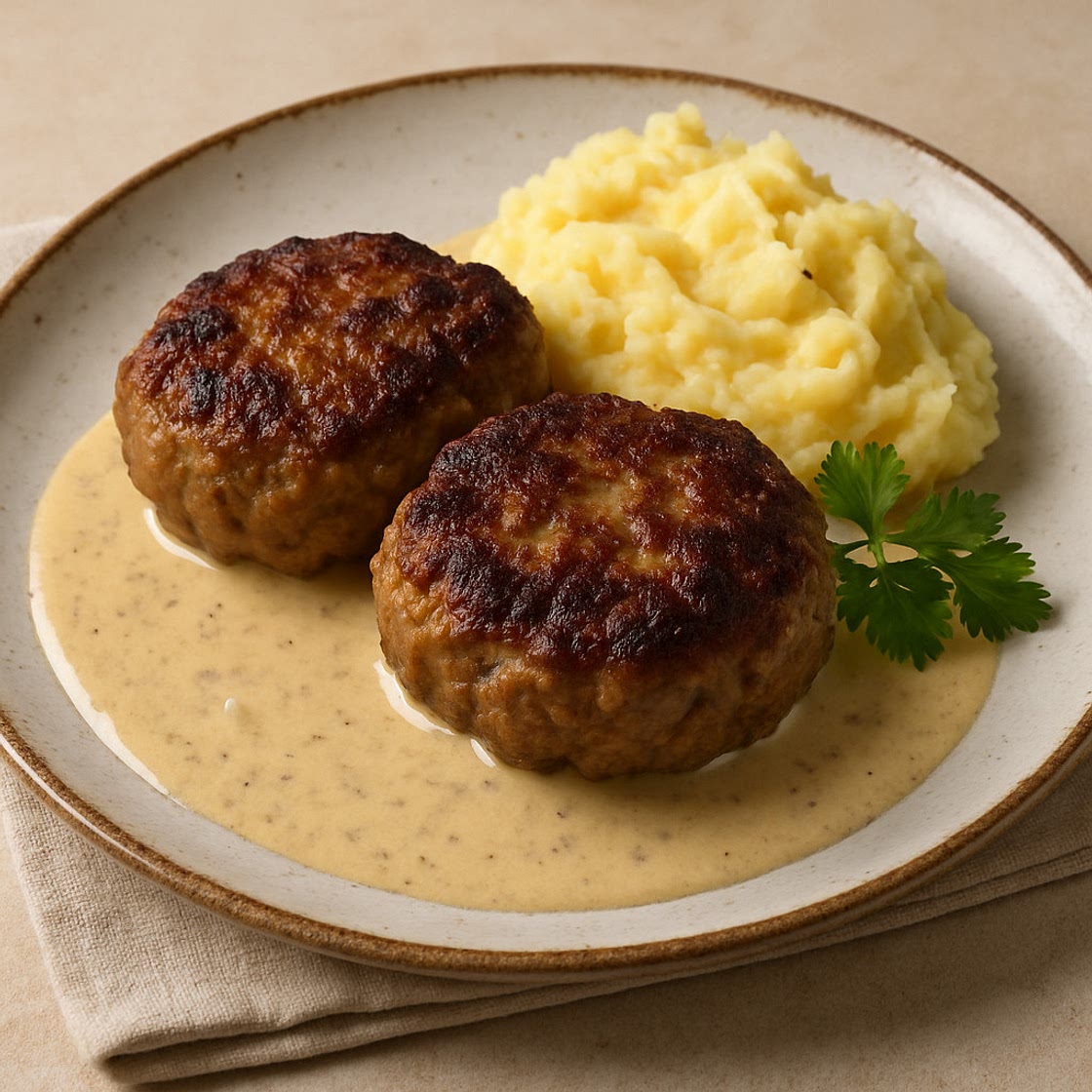 Hacktätschli an Rahmsauce