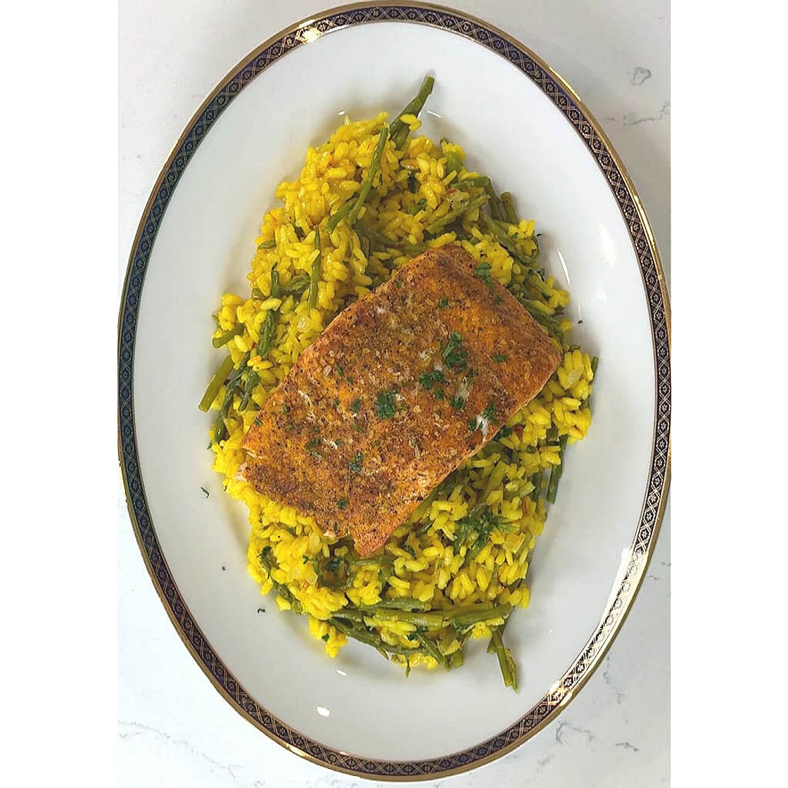 Saffron Risotto with Asparagus & Salmon