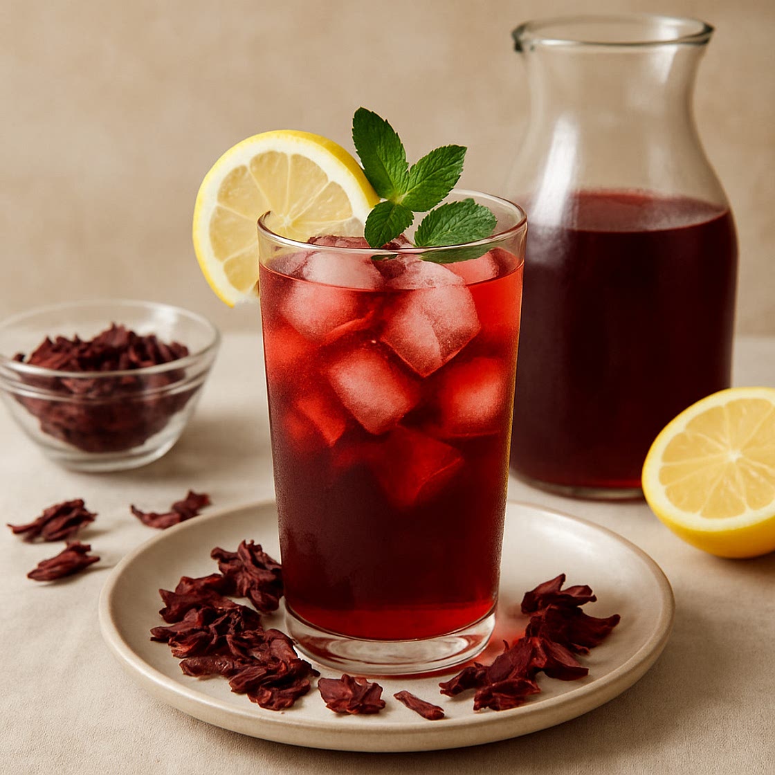 Hibiskus-Blüten Eistee