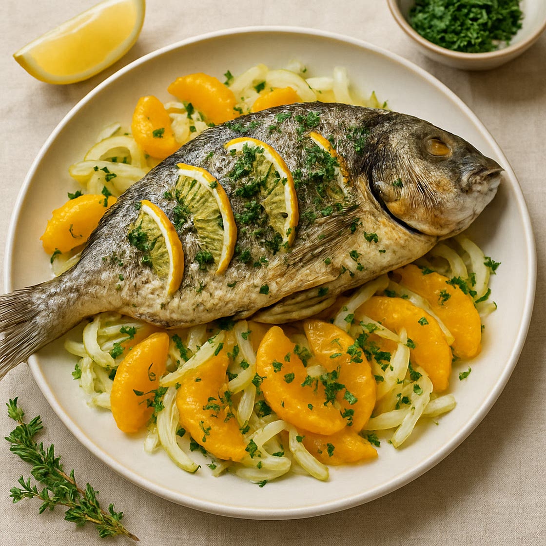 Zitronen-Kräuter Dorade auf Orangen-Fenchel Salat