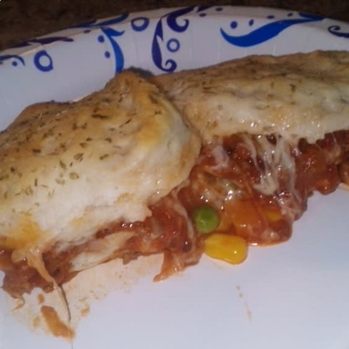 Italian Ground Beef Casserole with Biscuit Topping