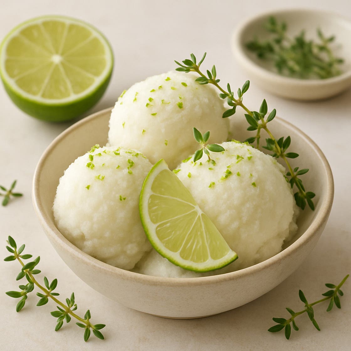 Kokosmilch-Sorbet mit Limette & Zitronen-Thymian