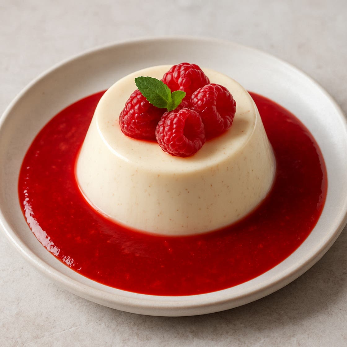 Vanille Panna Cotta mit Himbeer Coulis