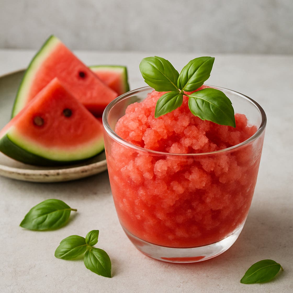 Wassermelonen Granita mit Basilikum