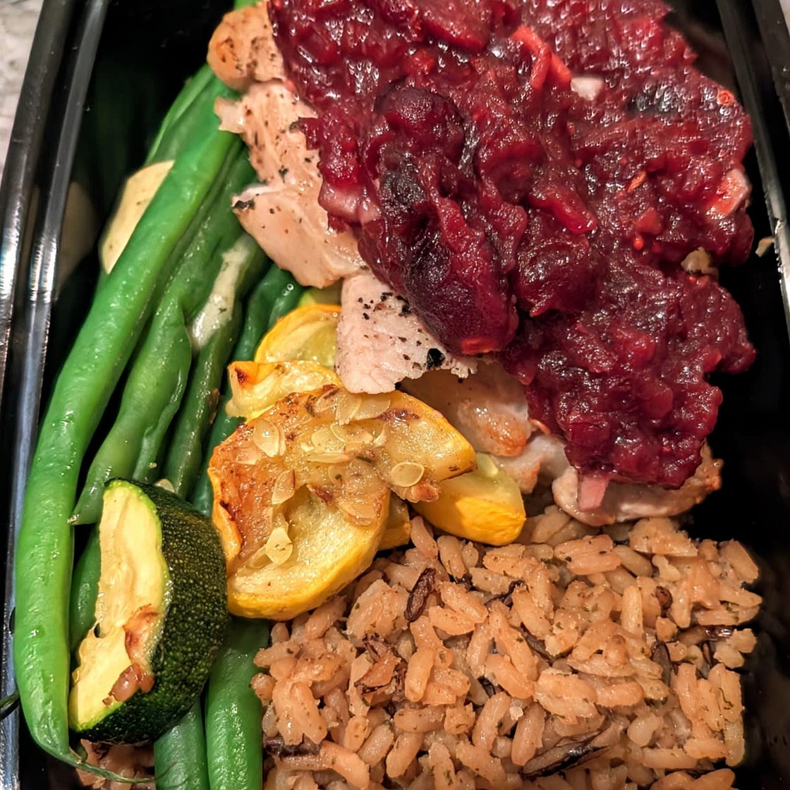 Pork Tenderloin with Cranberry Sauce, Wild Rice, & Green Beans (Freezer/Low Sodium)