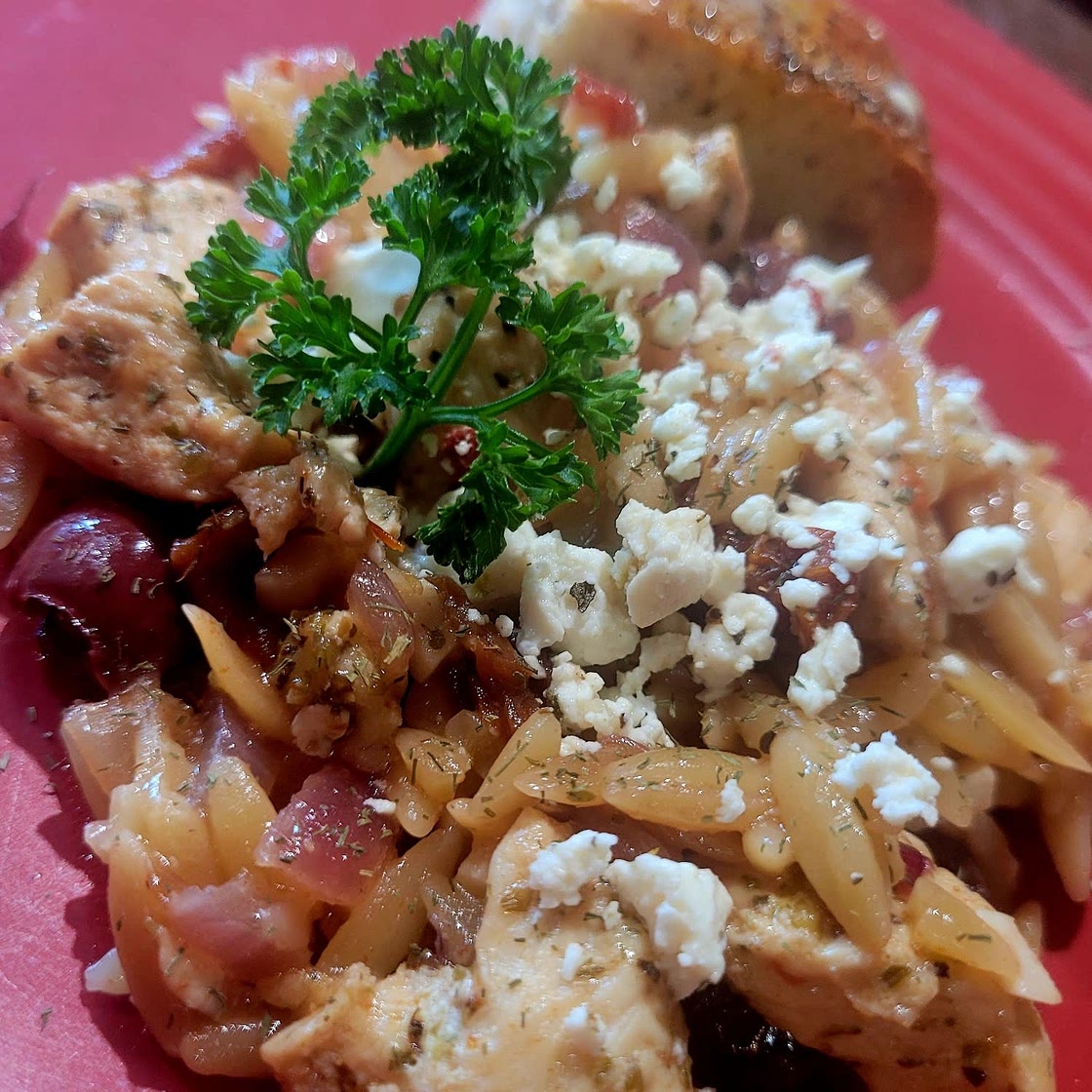 Mediterranean Chicken and Orzo Skillet
