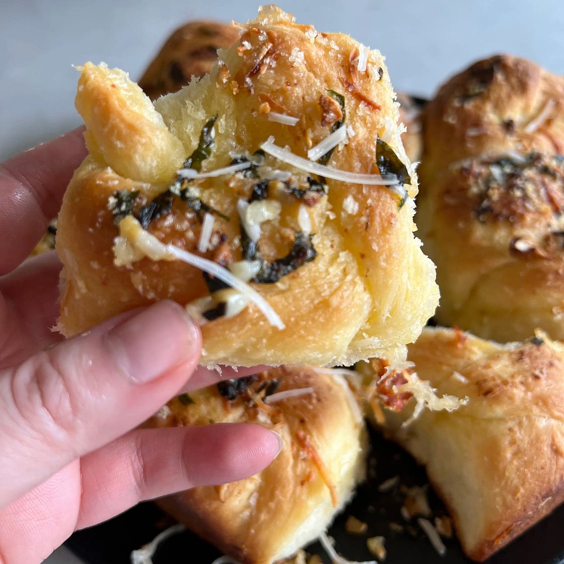 Fluffy No-Knead Milk Bread Miso Garlic Knots Recipe By Kat Lieu — modern asian baking
