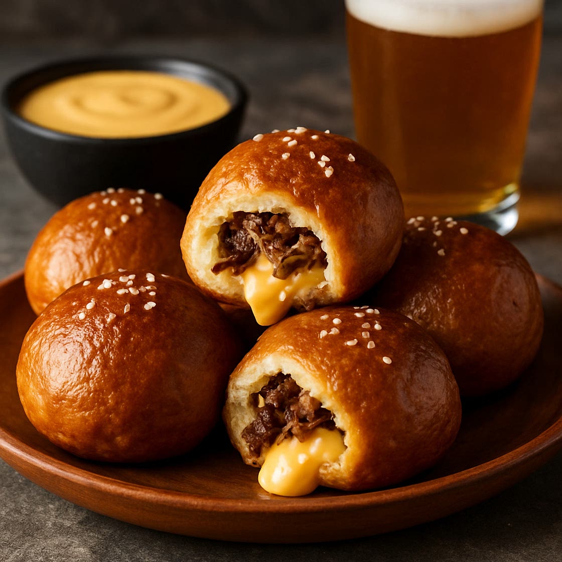 Smoked Brisket & Beer Cheese Pretzel Bombs