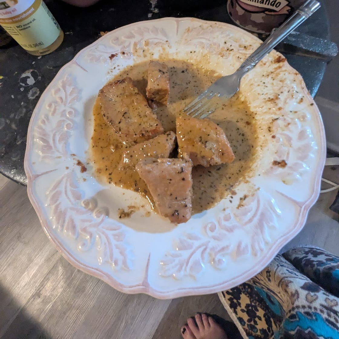 Pork chops in a garlic butter sauce