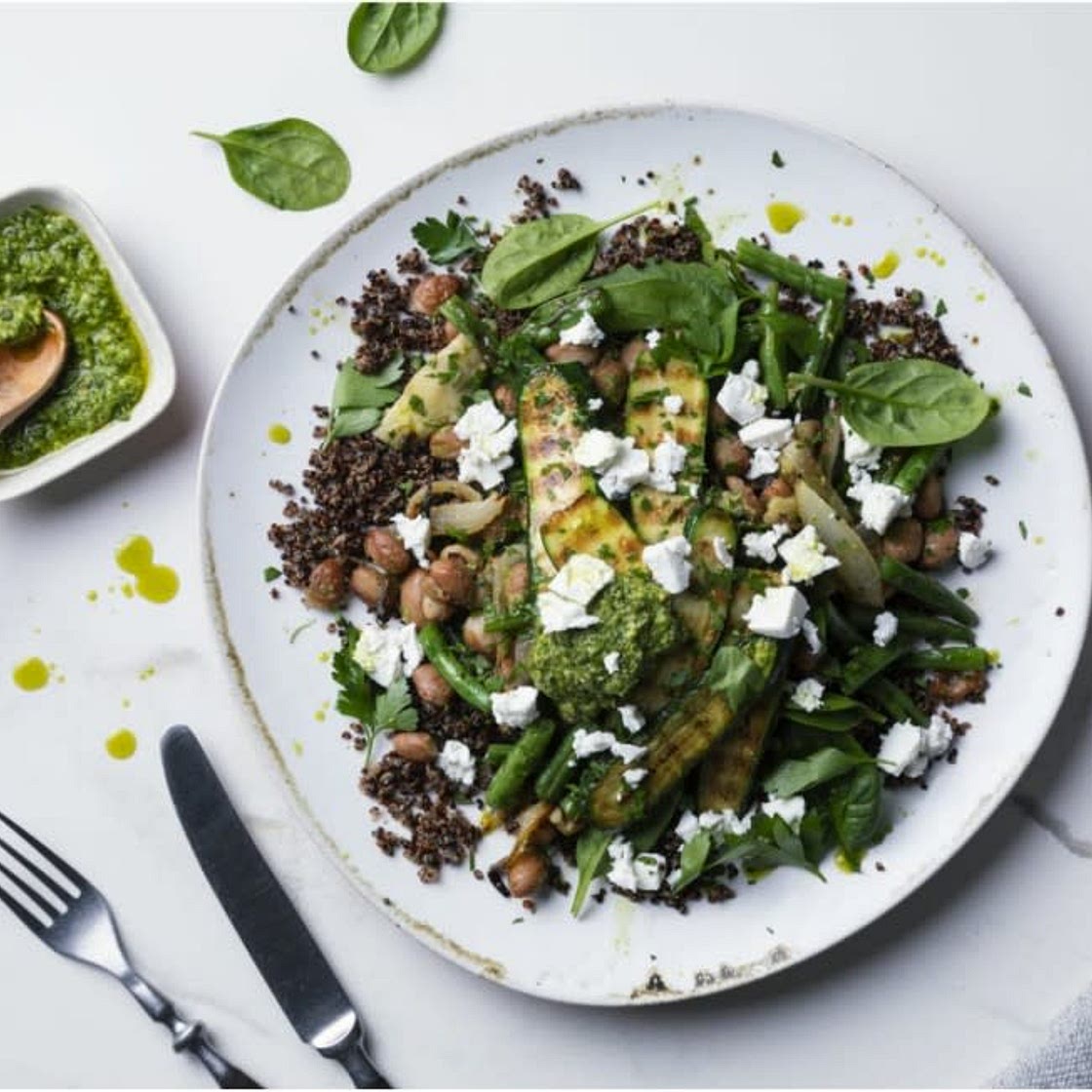 GREEN SUMMER SALAD with nourishing black quinoa & creamy feta