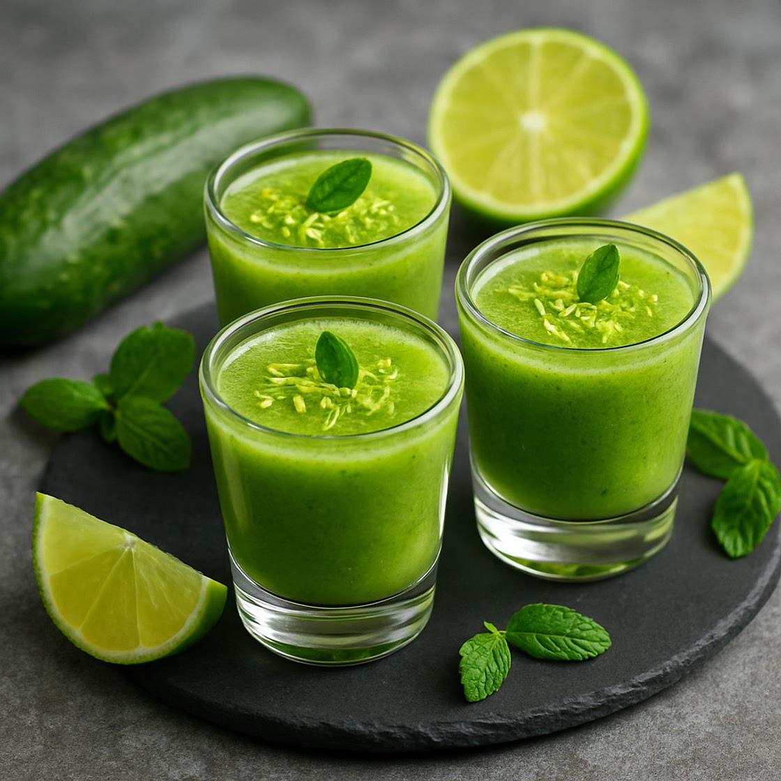 Gurke-Minze Shot mit Limettenzest