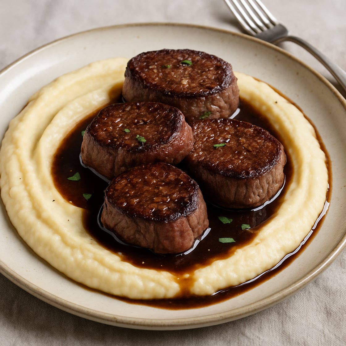 Rinderfilet-Medaillons mit Selleriepuree und Balsamicojus